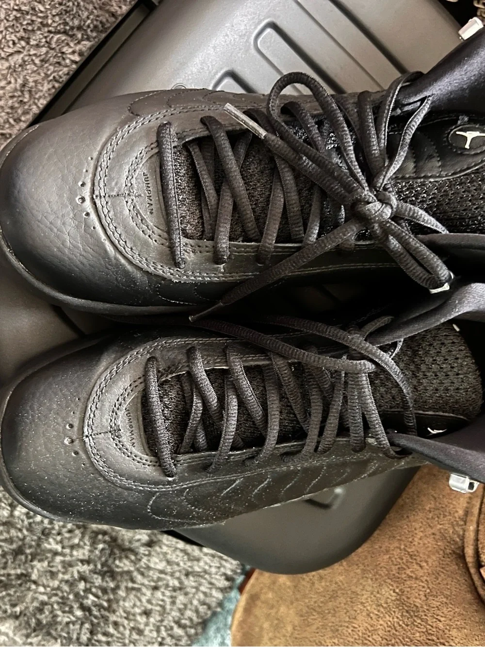 Jordan Men’s Black Leather High-Top Sneakers with Silver Jumpman